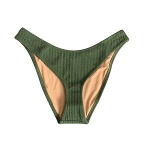 New! J. CREW Textured Curved Waist Cheeky Bikini Bottom Size Med Safari Green